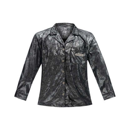 【24s Aug.】Liquid Silver Texture Metal Logo Embellished Shirt-IYAMIUIO