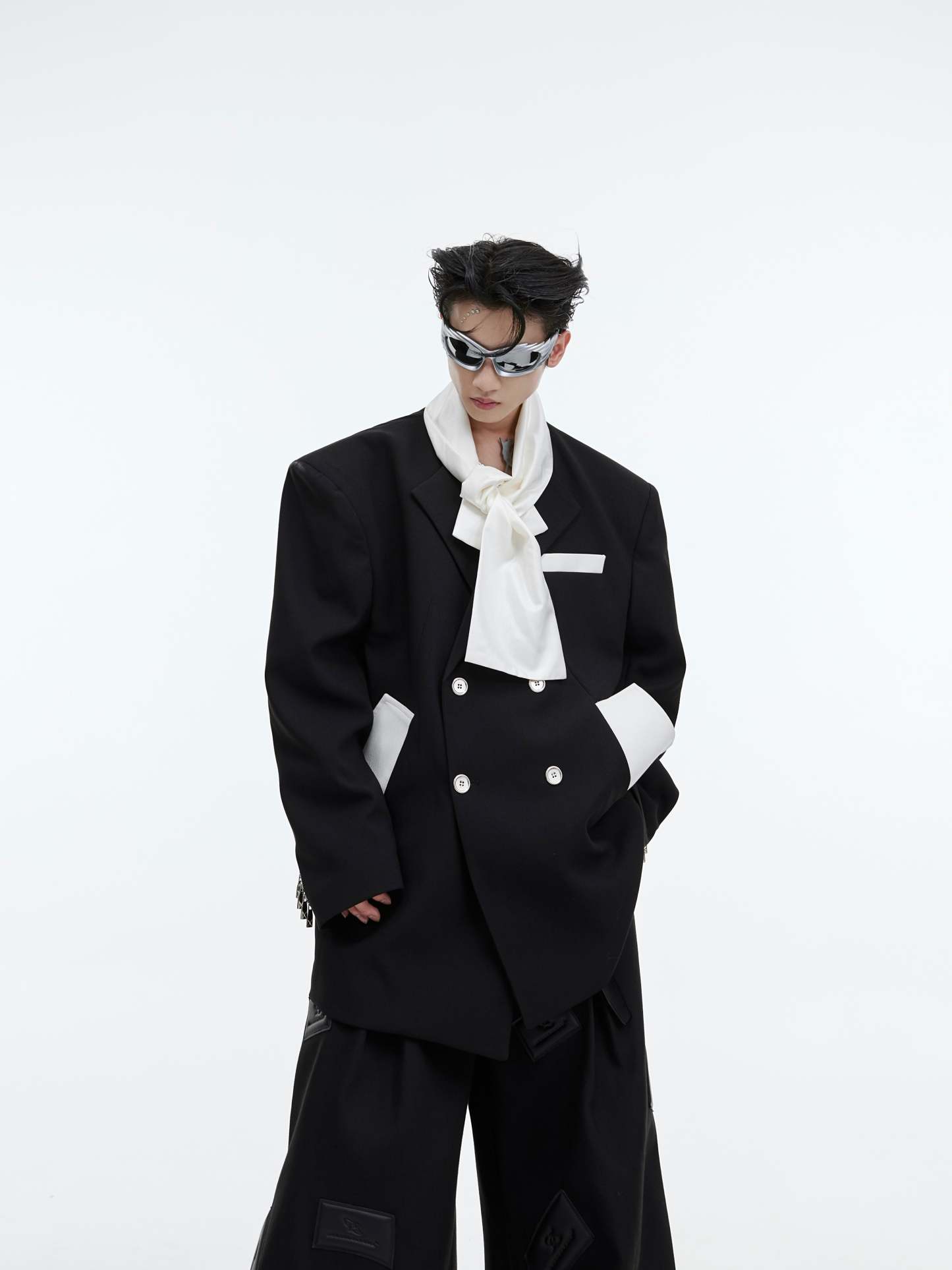 【23s September.】Twill Tie Patchwork Design Blazer-IYAMIUIO