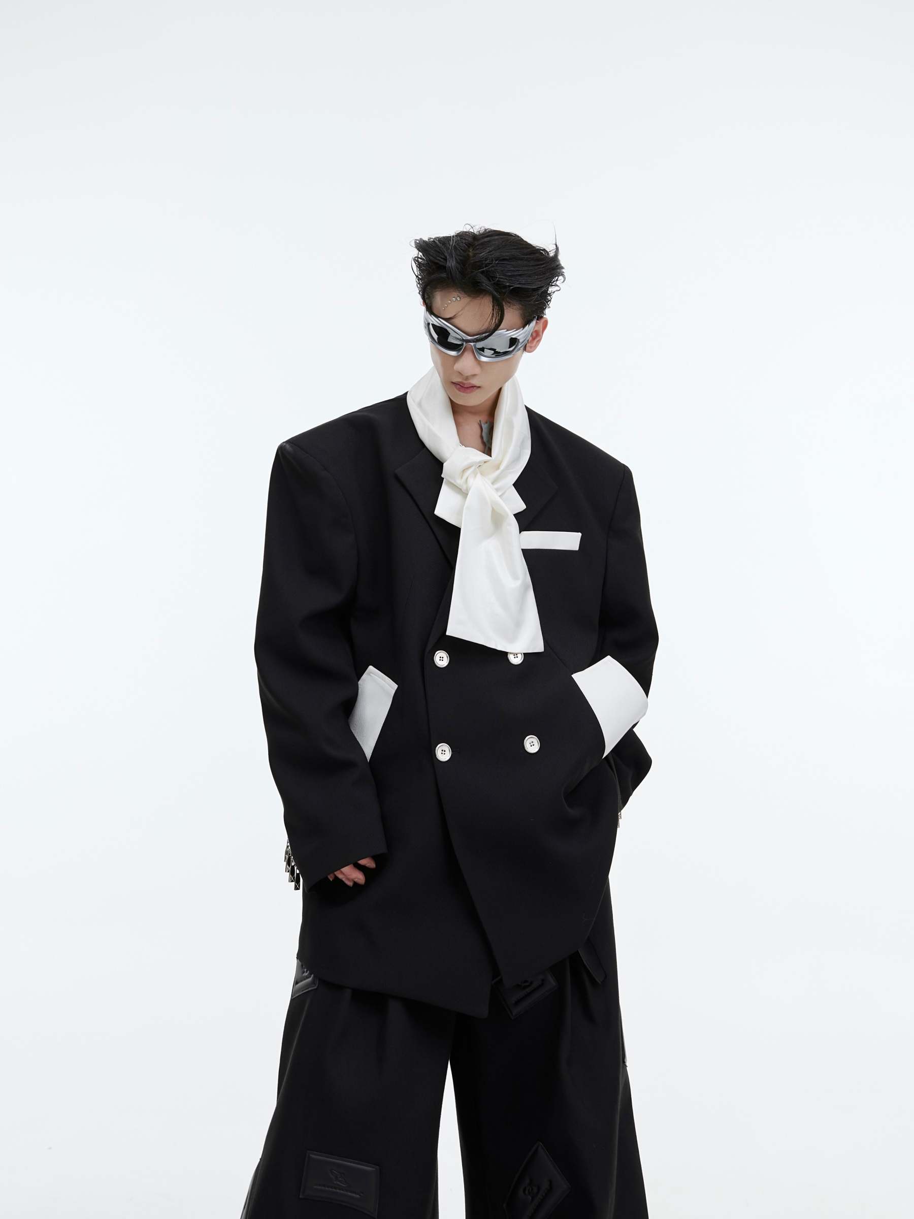 【23s September.】Twill Tie Patchwork Design Blazer-IYAMIUIO