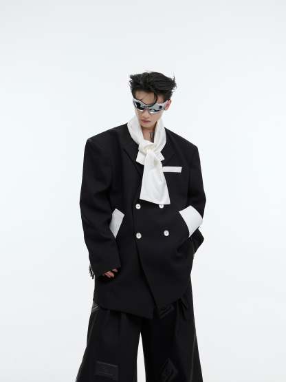 【23s September.】Twill Tie Patchwork Design Blazer-IYAMIUIO