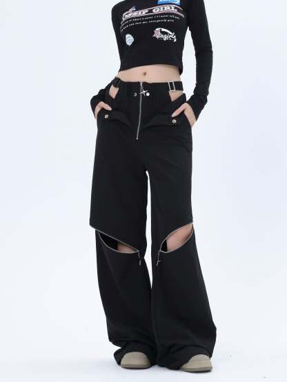 【23s October.】Hollow Zipper Design Trousers-IYAMIUIO