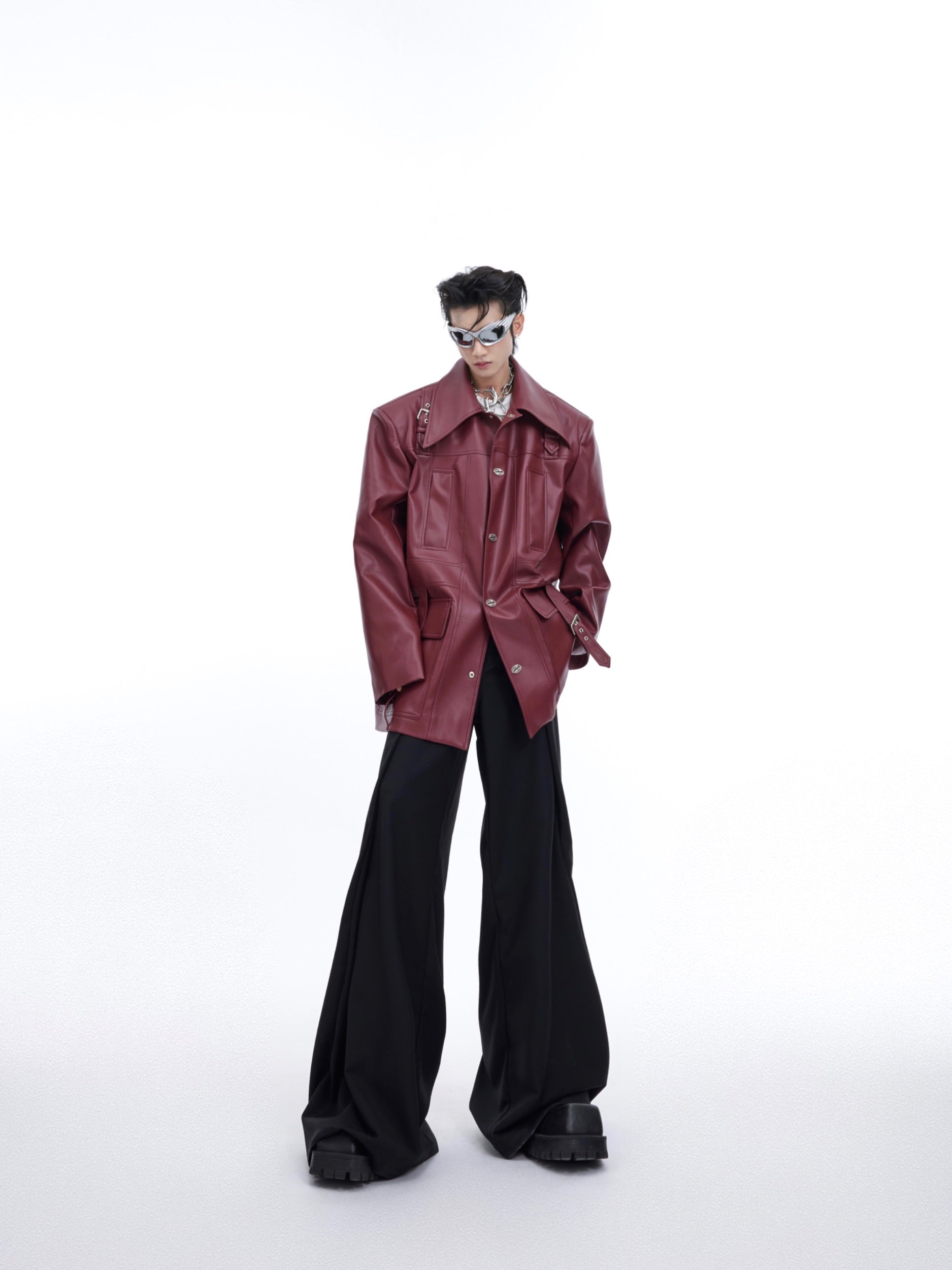 【24s March.】Vintage Aged Silhouette Bone Line Design Leather Jacket-IYAMIUIO