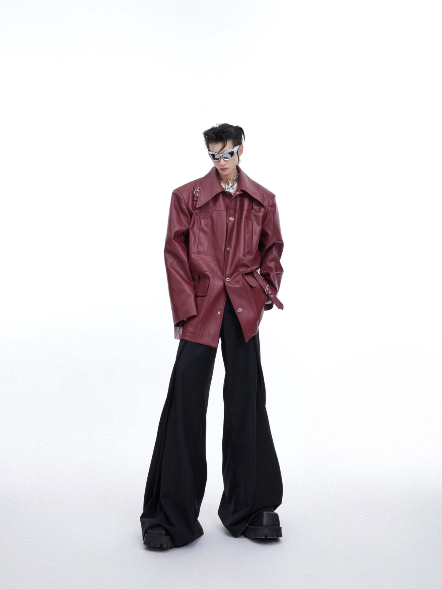 【24s March.】Vintage Aged Silhouette Bone Line Design Leather Jacket-IYAMIUIO