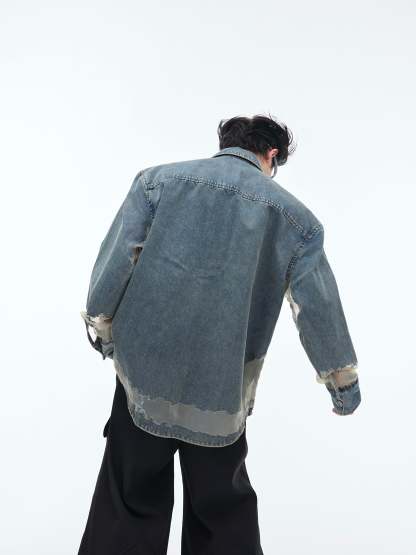 【24s April.】Mesh Hollow Design Denim Shirt-IYAMIUIO
