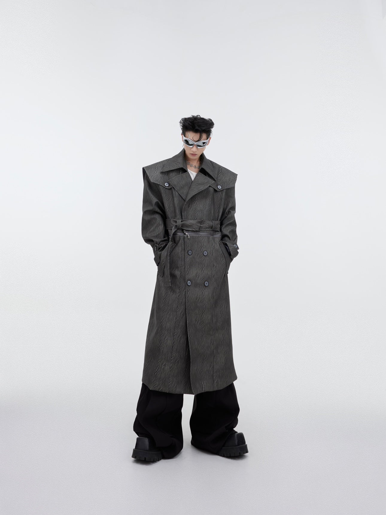 【23s September.】Crackled Textured Detachable Jacket Trench Coat-IYAMIUIO