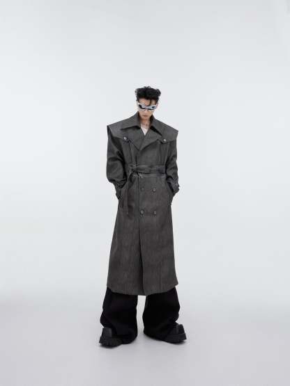 【23s September.】Crackled Textured Detachable Jacket Trench Coat-IYAMIUIO