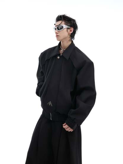 【24s Oct.】Pleated Tightening Shoulder Pads Design Sense Biker Jacket-IYAMIUIO