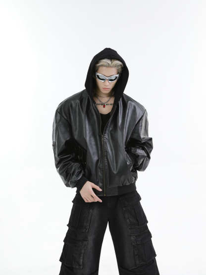 【24s Oct.】Versatile Heavy-Duty Patchwork Hooded Leather Jacket-IYAMIUIO