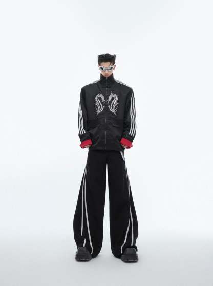 【24s May.】Stand-collar Disc-button Dragon-print Diamond-embellished Jacket-IYAMIUIO