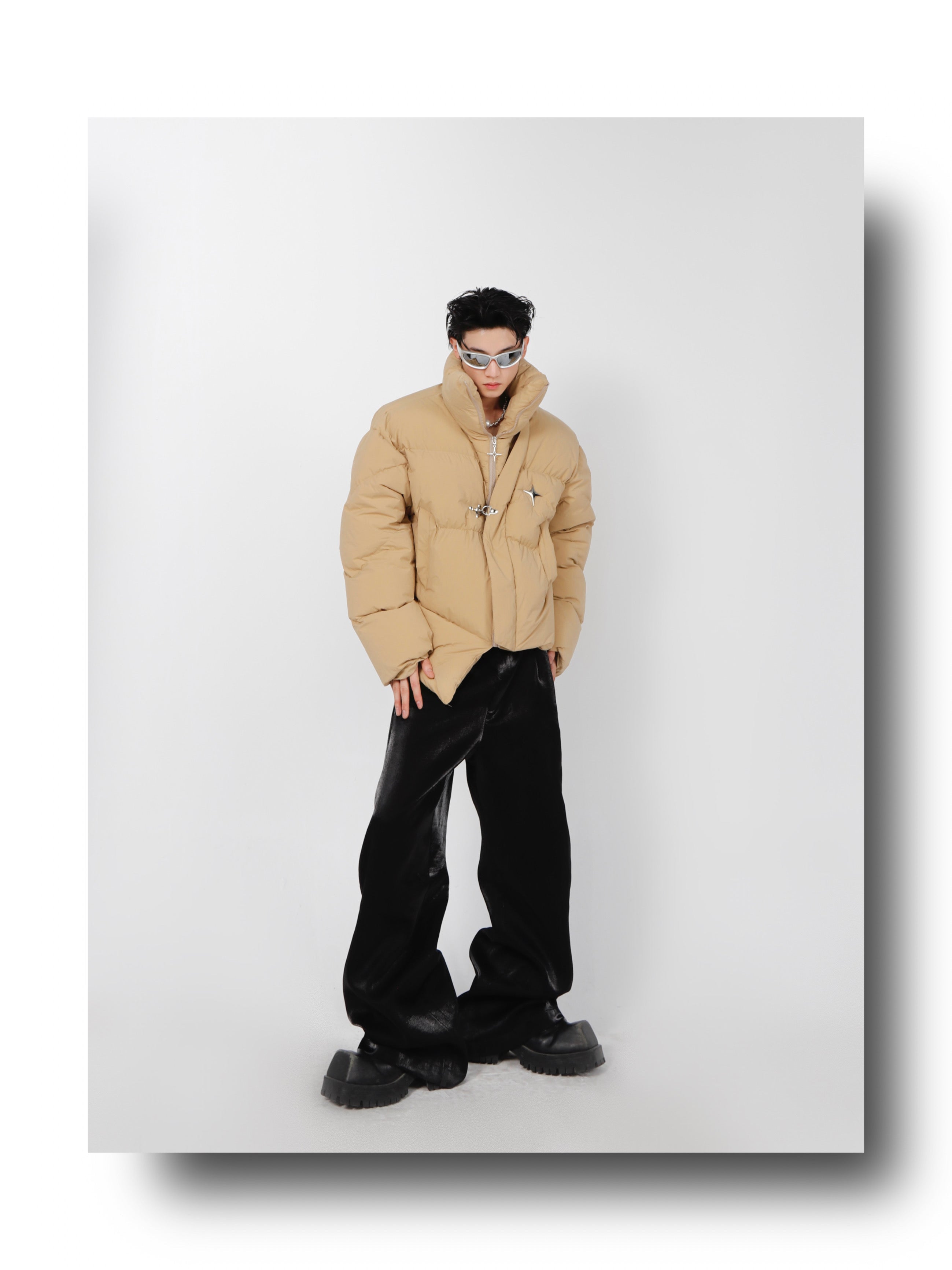 High Neck Asymmetrical Design Winter Coat-IYAMIUIO