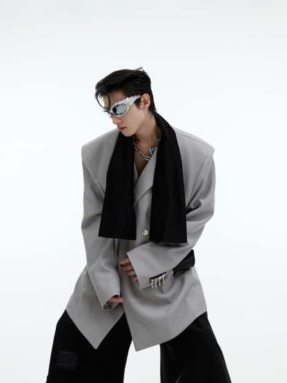【23s September.】Twill Tie Patchwork Design Blazer-IYAMIUIO