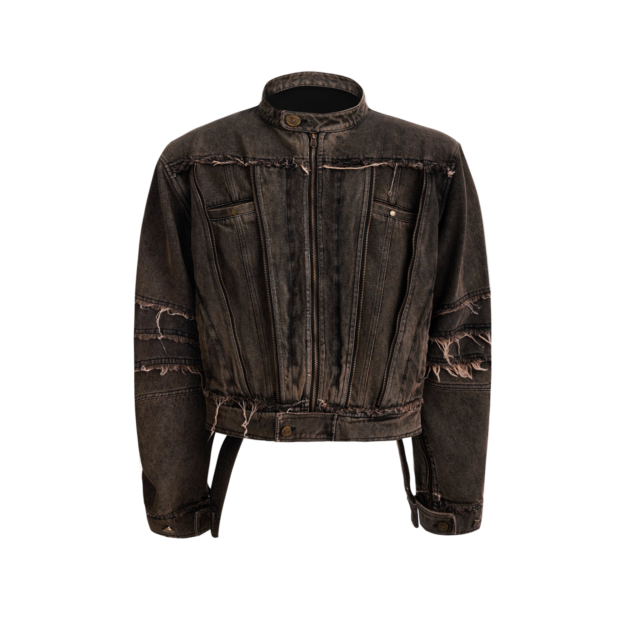 【24s Sep.】Metal Tassel Distressed Washed Denim Suit-IYAMIUIO