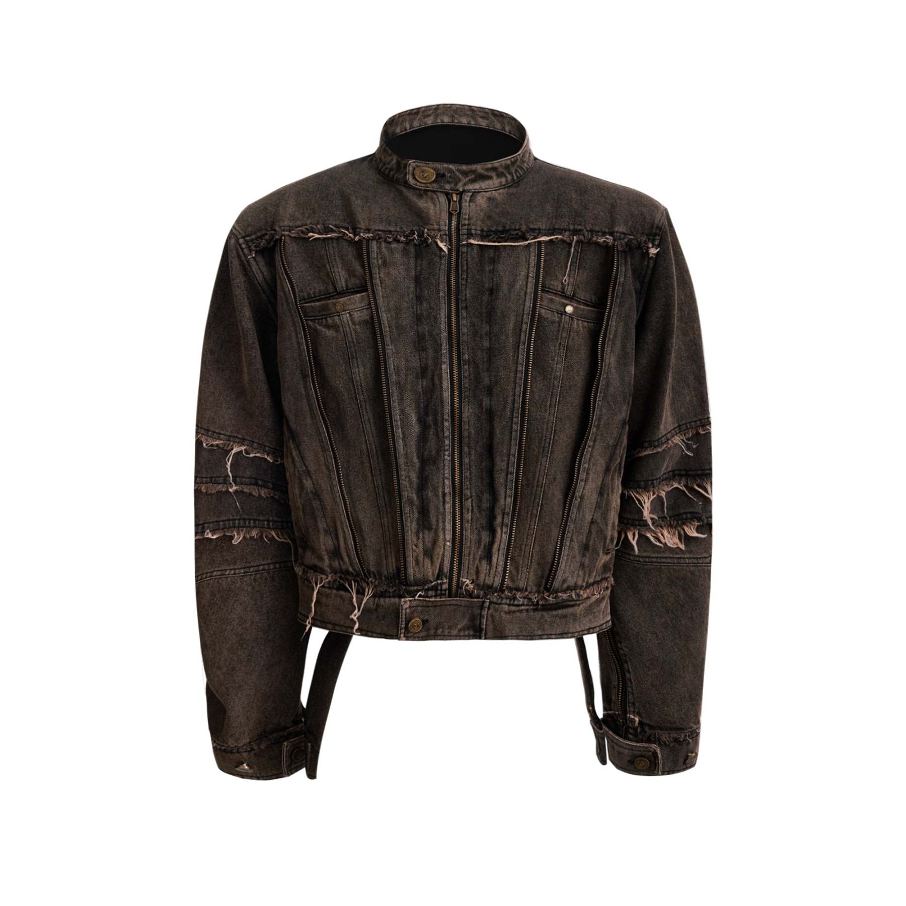 【24s Sep.】Metal Tassel Distressed Washed Denim Suit-IYAMIUIO