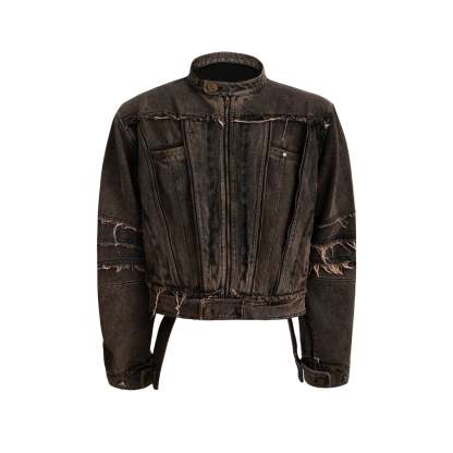 【24s Sep.】Metal Tassel Distressed Washed Denim Suit-IYAMIUIO