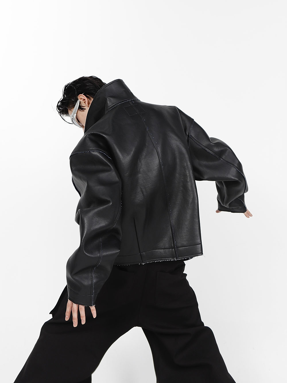 Reversible Leather Denim Jacket-IYAMIUIO