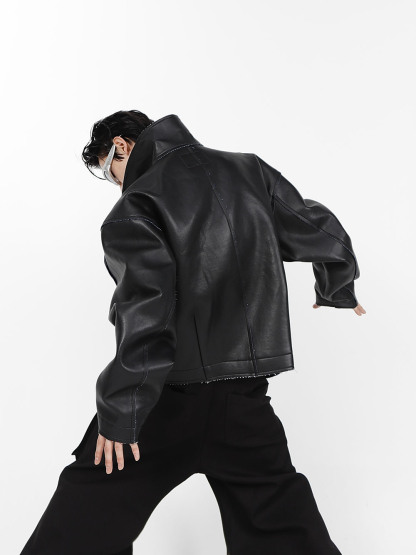 Reversible Leather Denim Jacket-IYAMIUIO