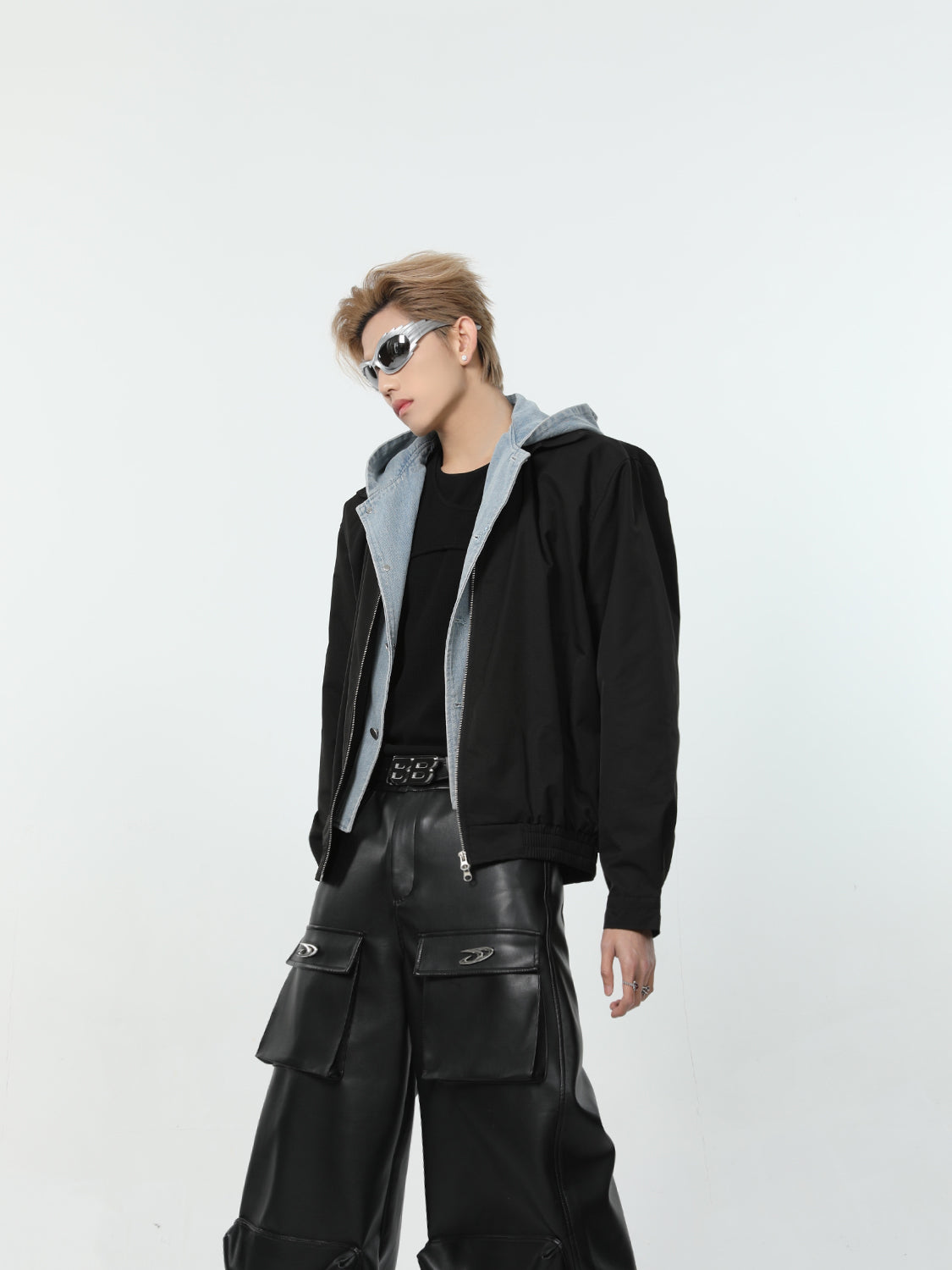 【24s March.】Denim Patchwork Fake Two Piece Hooded Jacket-IYAMIUIO