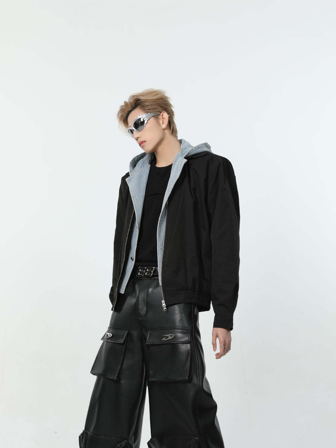 【24s March.】Denim Patchwork Fake Two Piece Hooded Jacket-IYAMIUIO