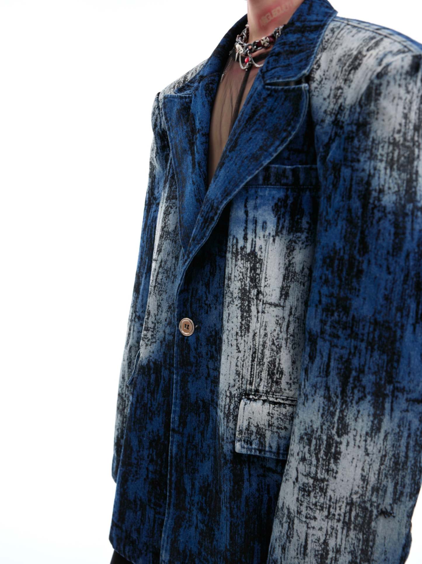【24s Oct.】Tie-Dye Shoulder Denim Blazer-IYAMIUIO