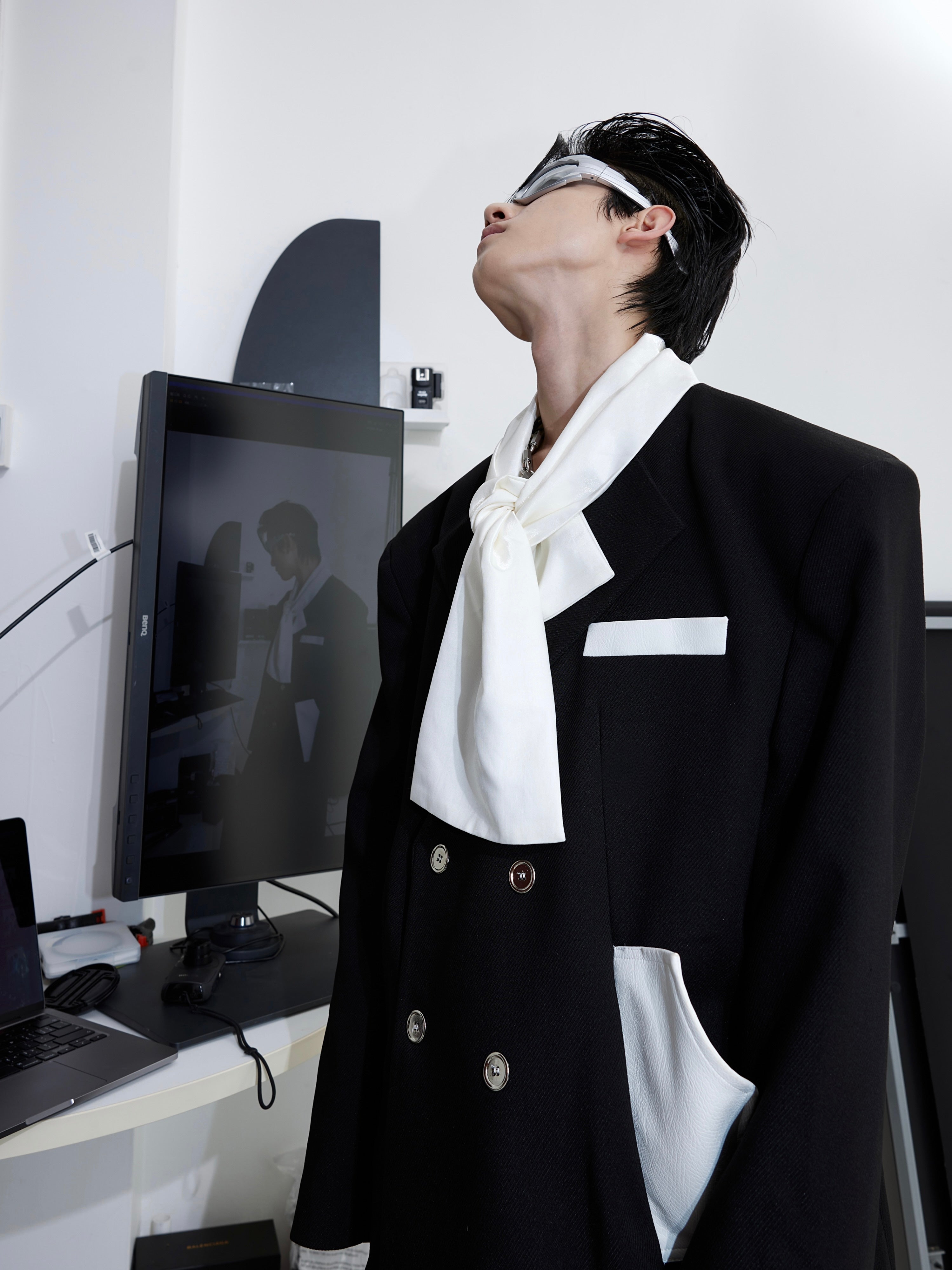 【23s September.】Twill Tie Patchwork Design Blazer-IYAMIUIO