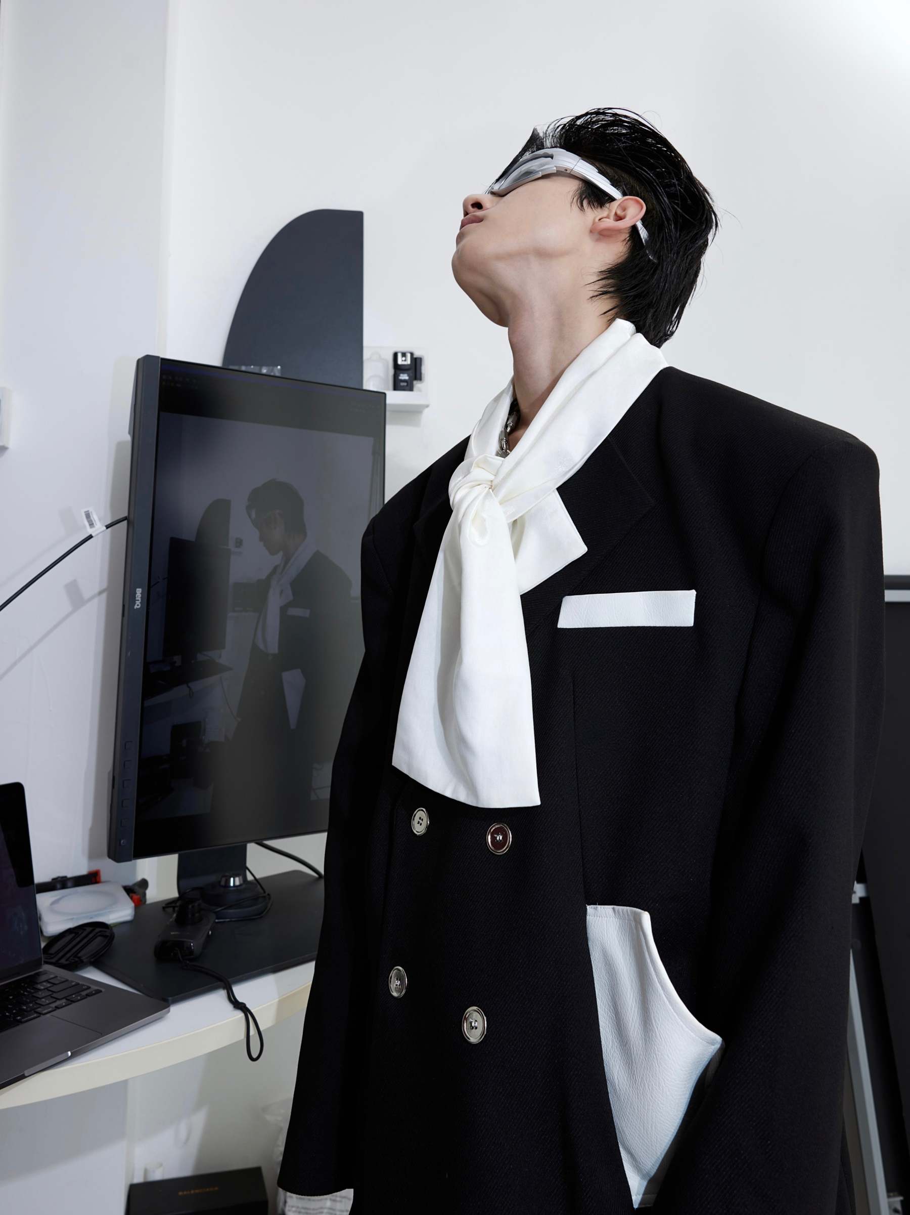 【23s September.】Twill Tie Patchwork Design Blazer-IYAMIUIO