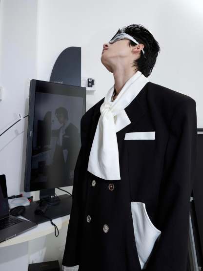 【23s September.】Twill Tie Patchwork Design Blazer-IYAMIUIO