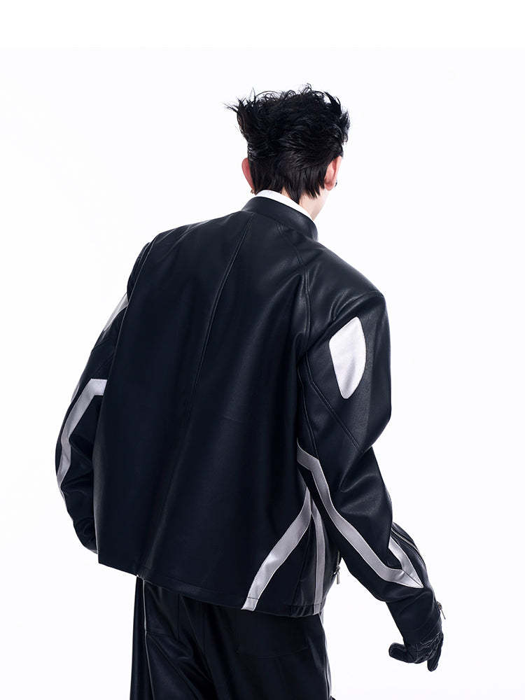 【24s Aug.】Diagonal Zipper Short Leather Biker Jacket-IYAMIUIO