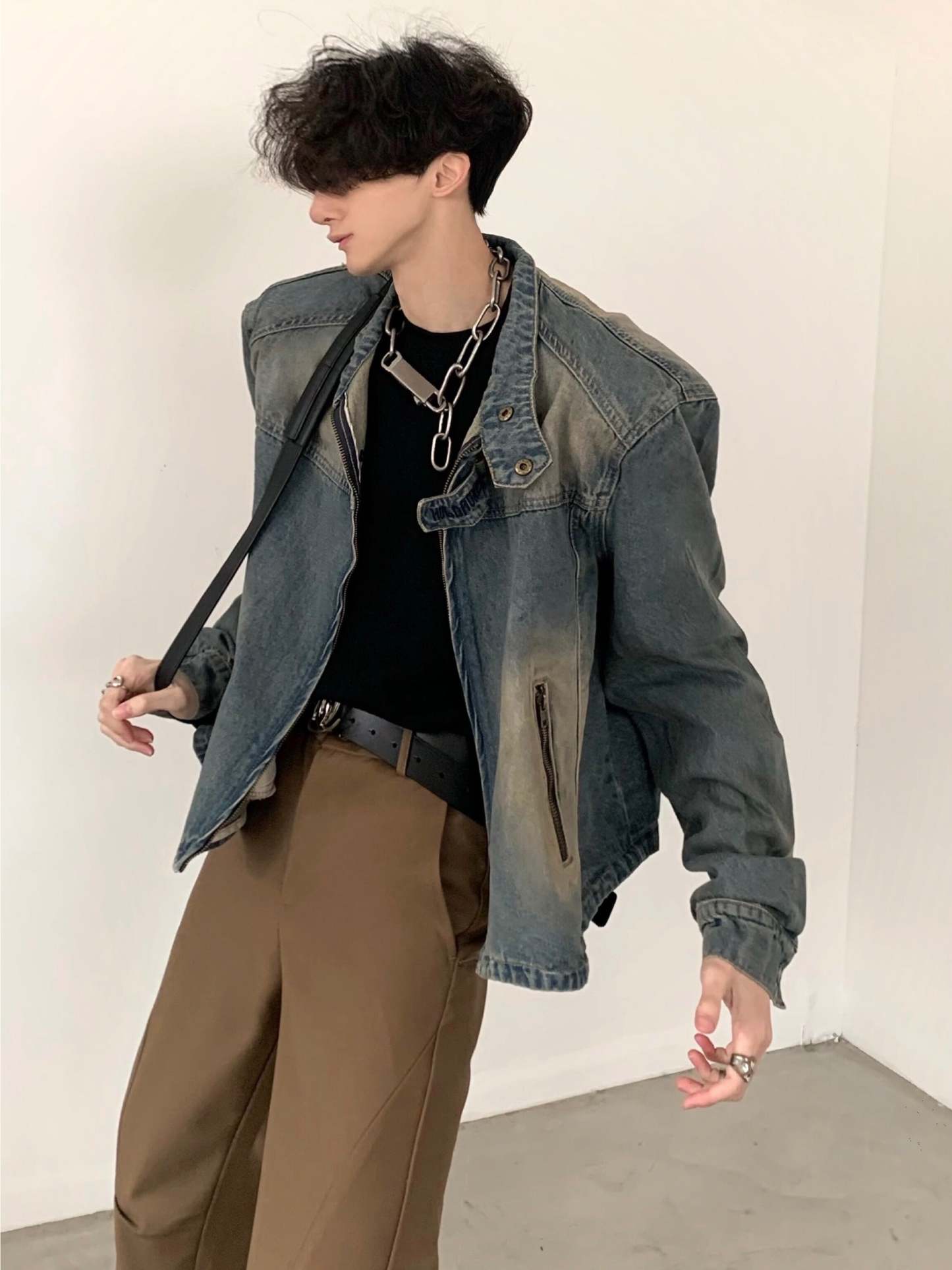 【24s March.】Retro Shoulder Padded Denim Premium Jacket-IYAMIUIO