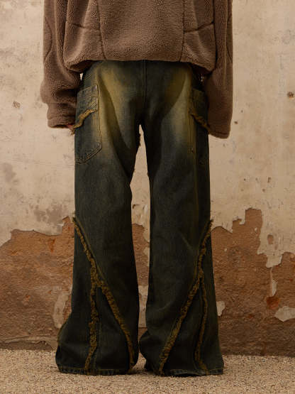 Personsoul Destructive  Denim Retro Blue Jeans-IYAMIUIO