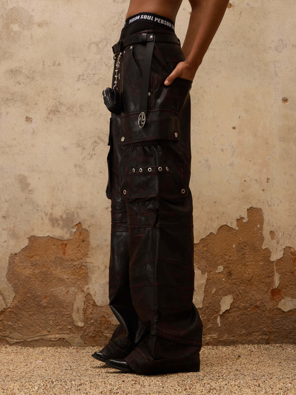 Beetle Faux-Leather Pants-IYAMIUIO