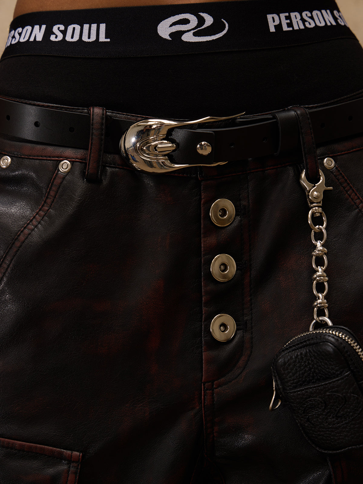 Beetle Faux-Leather Pants-IYAMIUIO