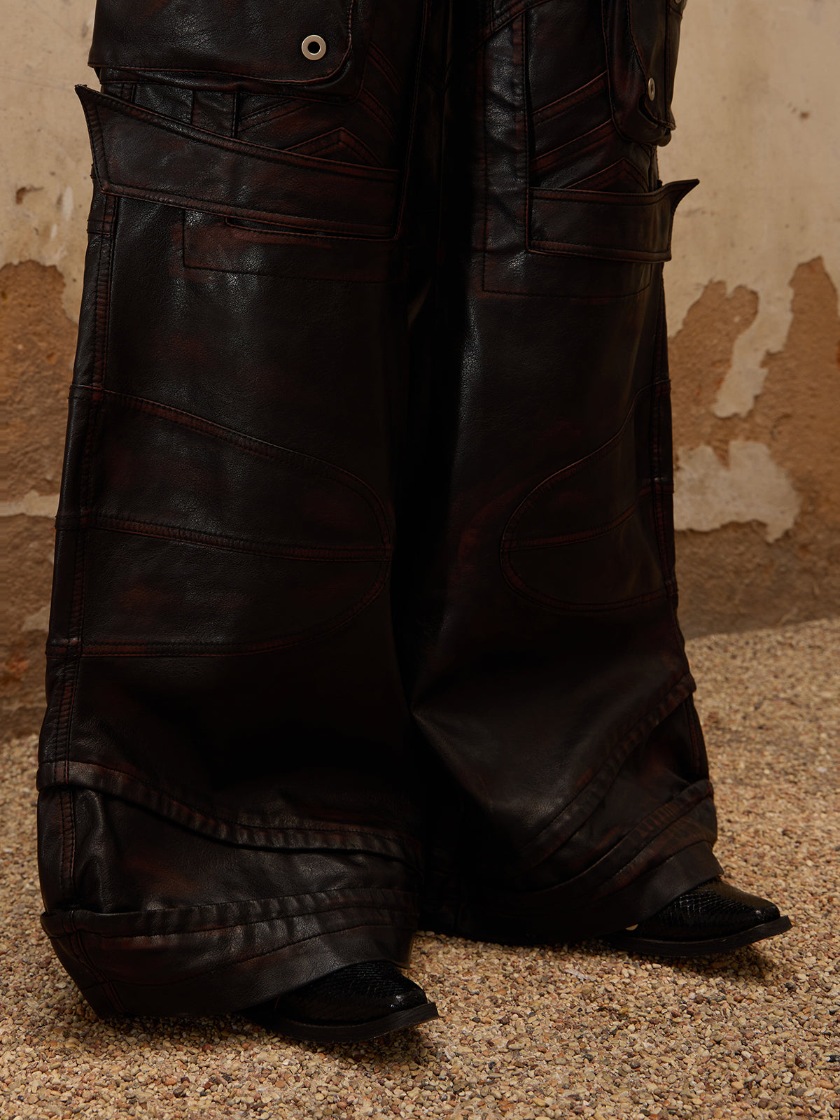 Beetle Faux-Leather Pants-IYAMIUIO