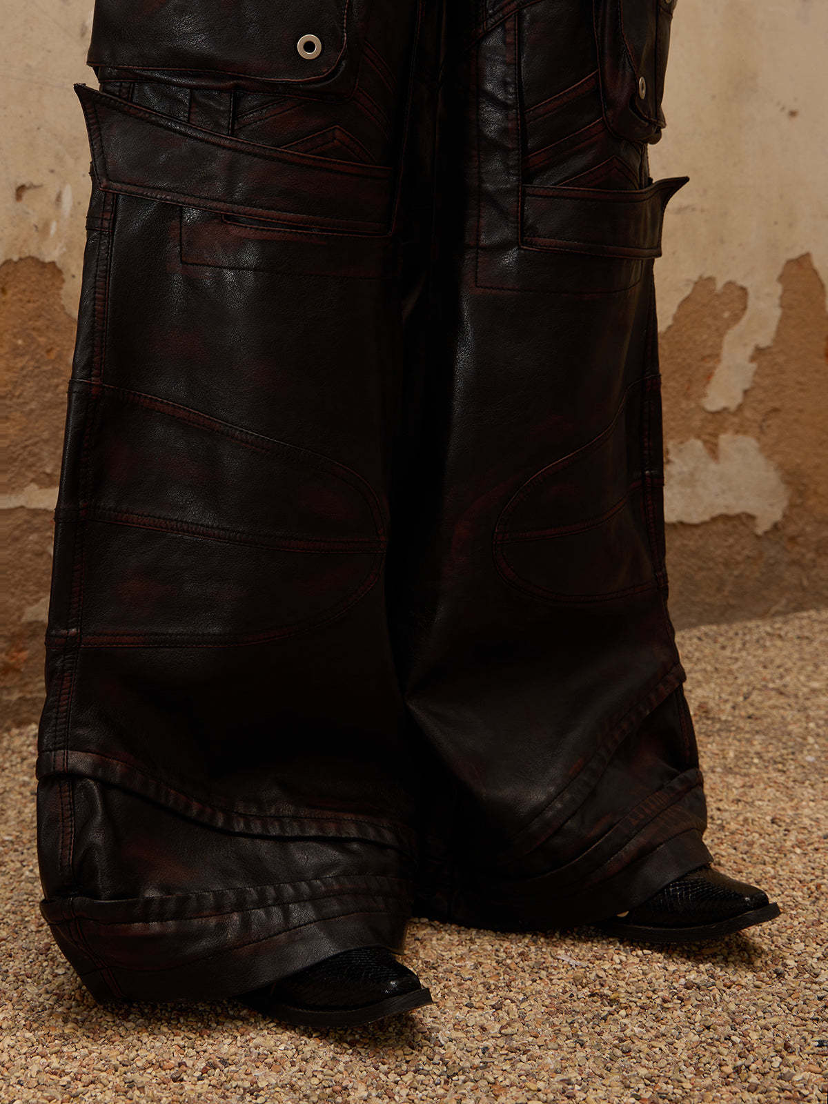 Beetle Faux-Leather Pants-IYAMIUIO