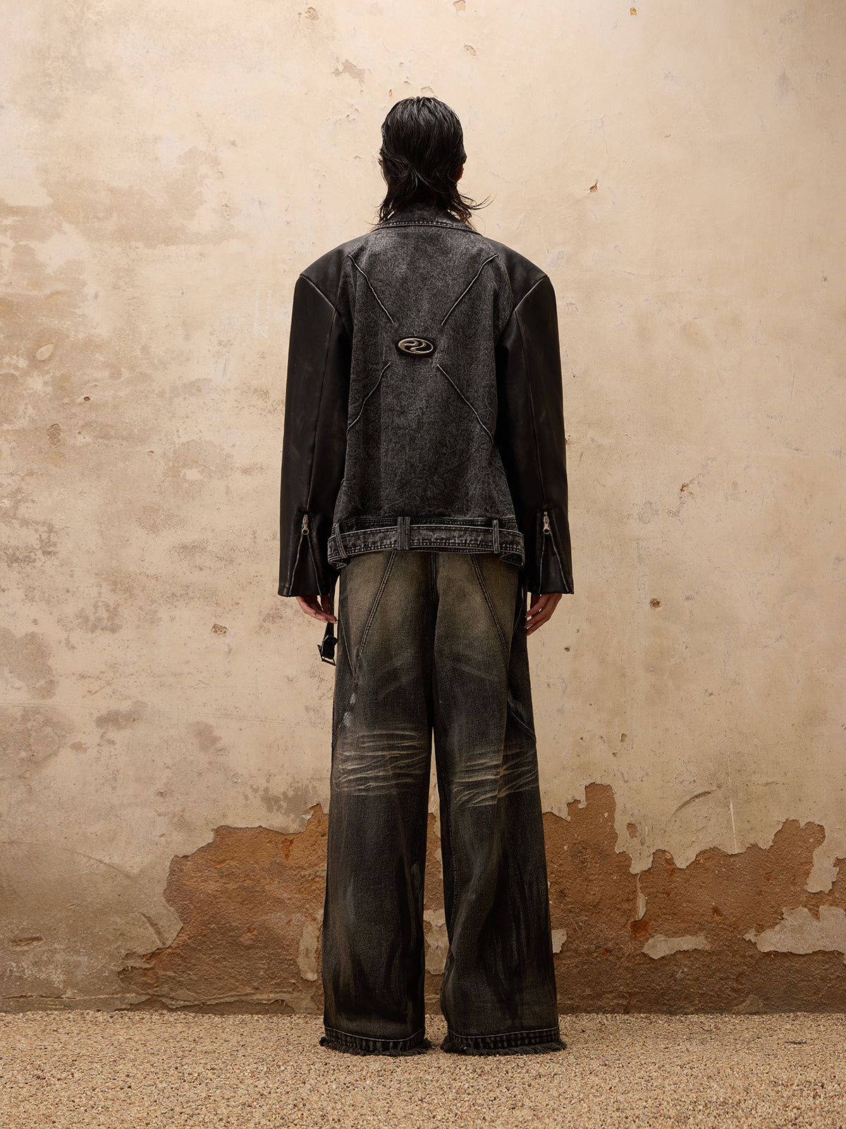 Personsoul Motorcycle Denim Leather Jacket-IYAMIUIO