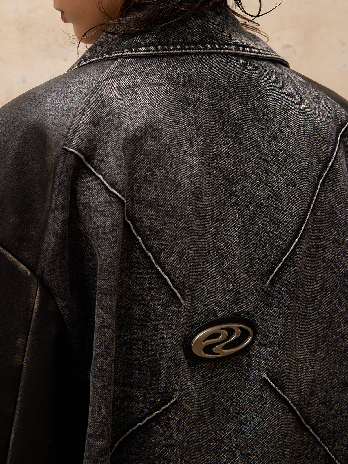 Personsoul Motorcycle Denim Leather Jacket-IYAMIUIO