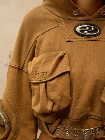 Personsoul Mutiple Pocket Short Hoodie-IYAMIUIO