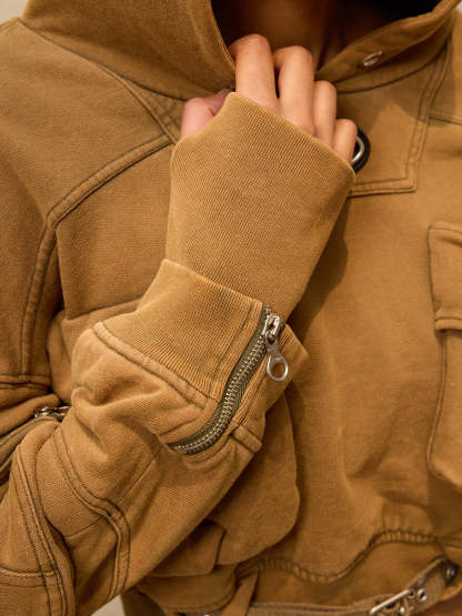 Personsoul Mutiple Pocket Short Hoodie-IYAMIUIO