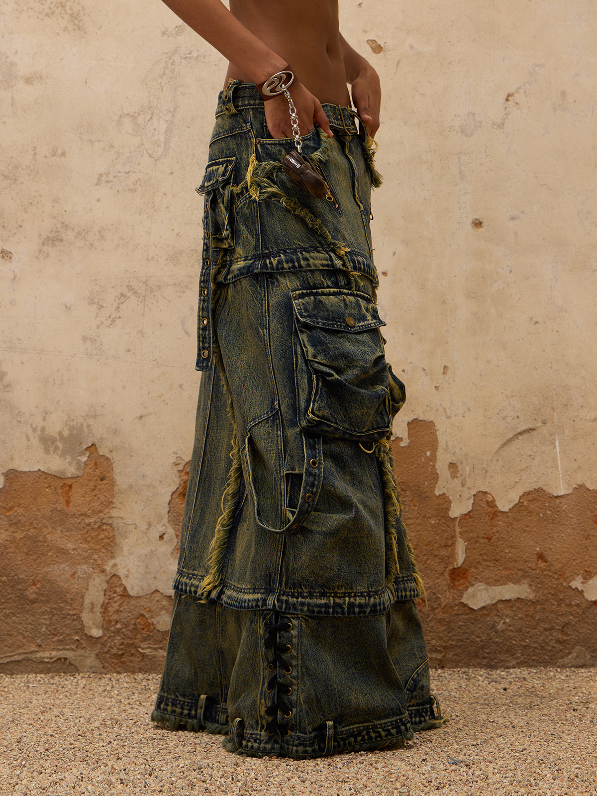 Personsoul Three-Stage Maxi Denim Skirt-IYAMIUIO
