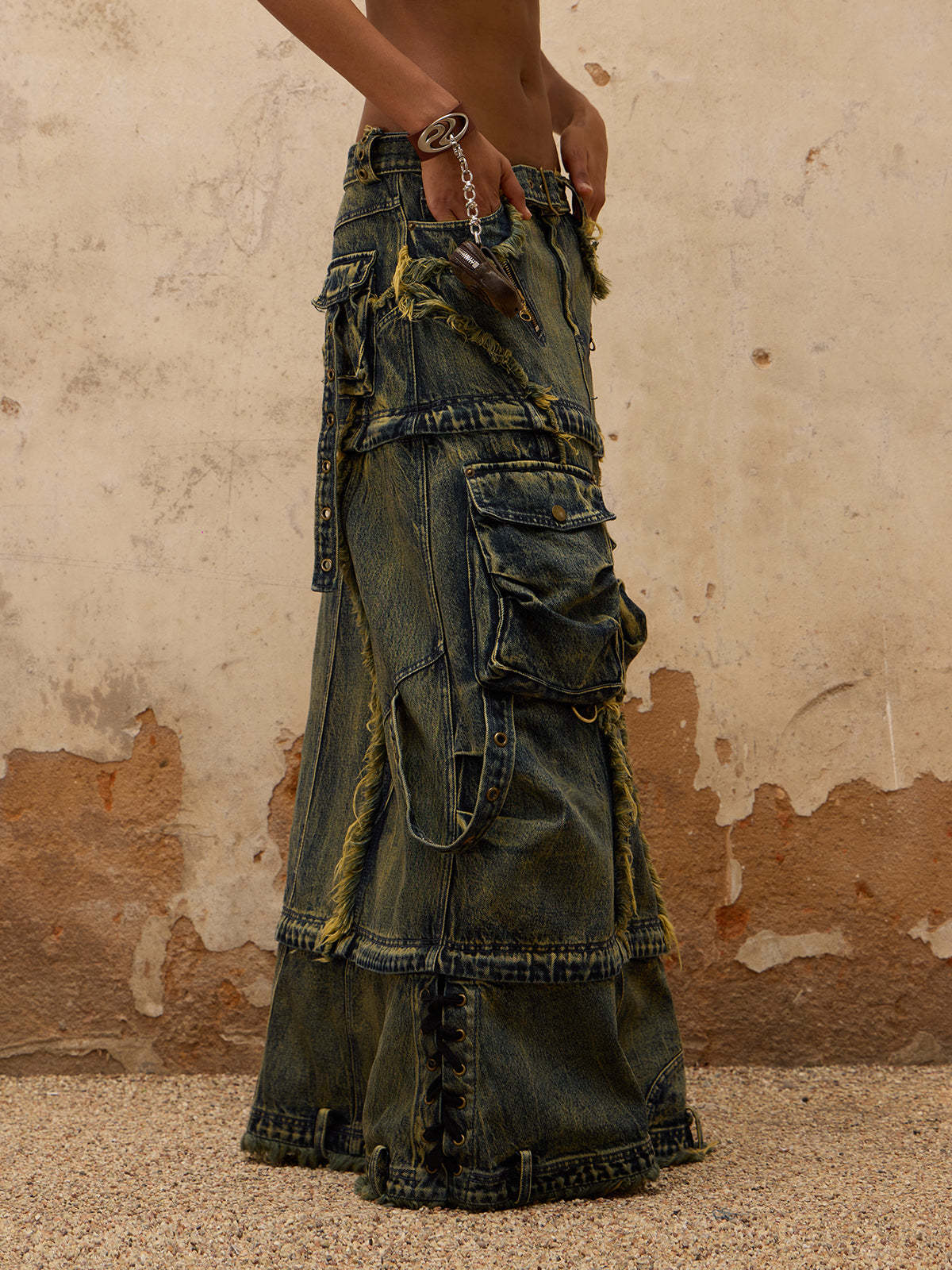 Personsoul Three-Stage Maxi Denim Skirt-IYAMIUIO