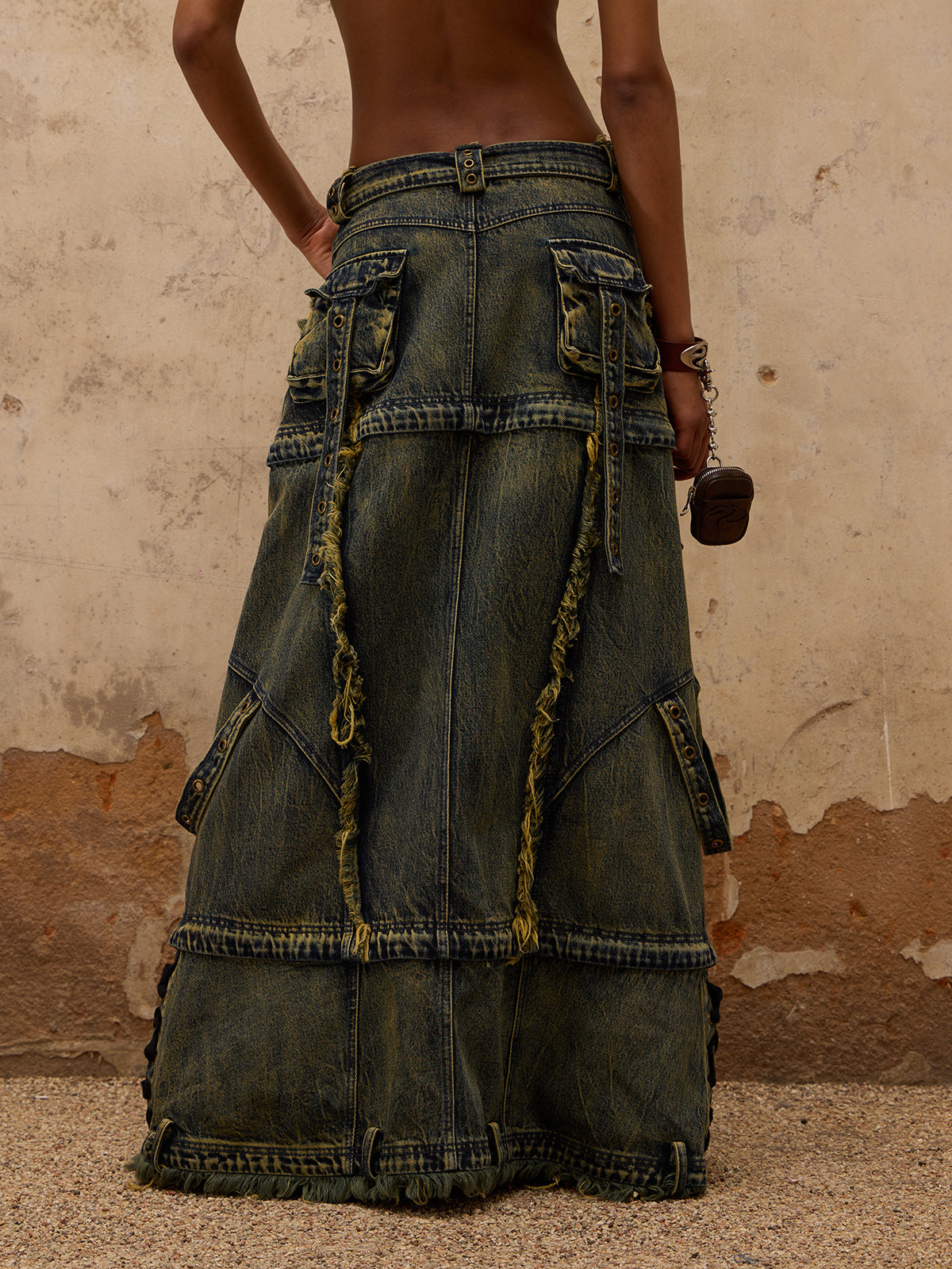 Personsoul Three-Stage Maxi Denim Skirt-IYAMIUIO