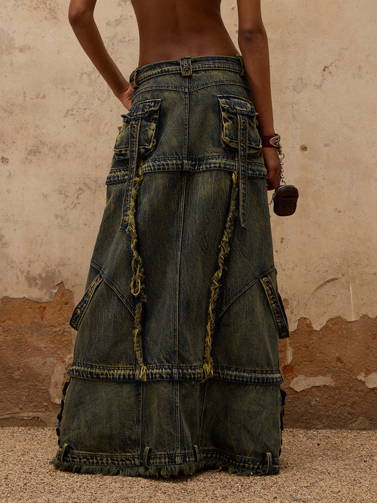 Personsoul Three-Stage Maxi Denim Skirt-IYAMIUIO