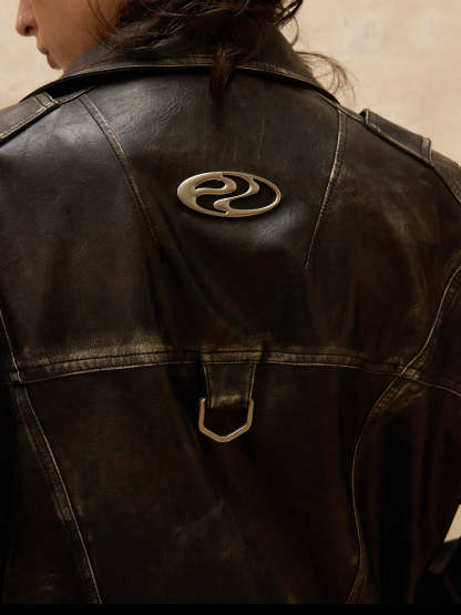 Personsoul Vintage Brush Leather Jacket-IYAMIUIO