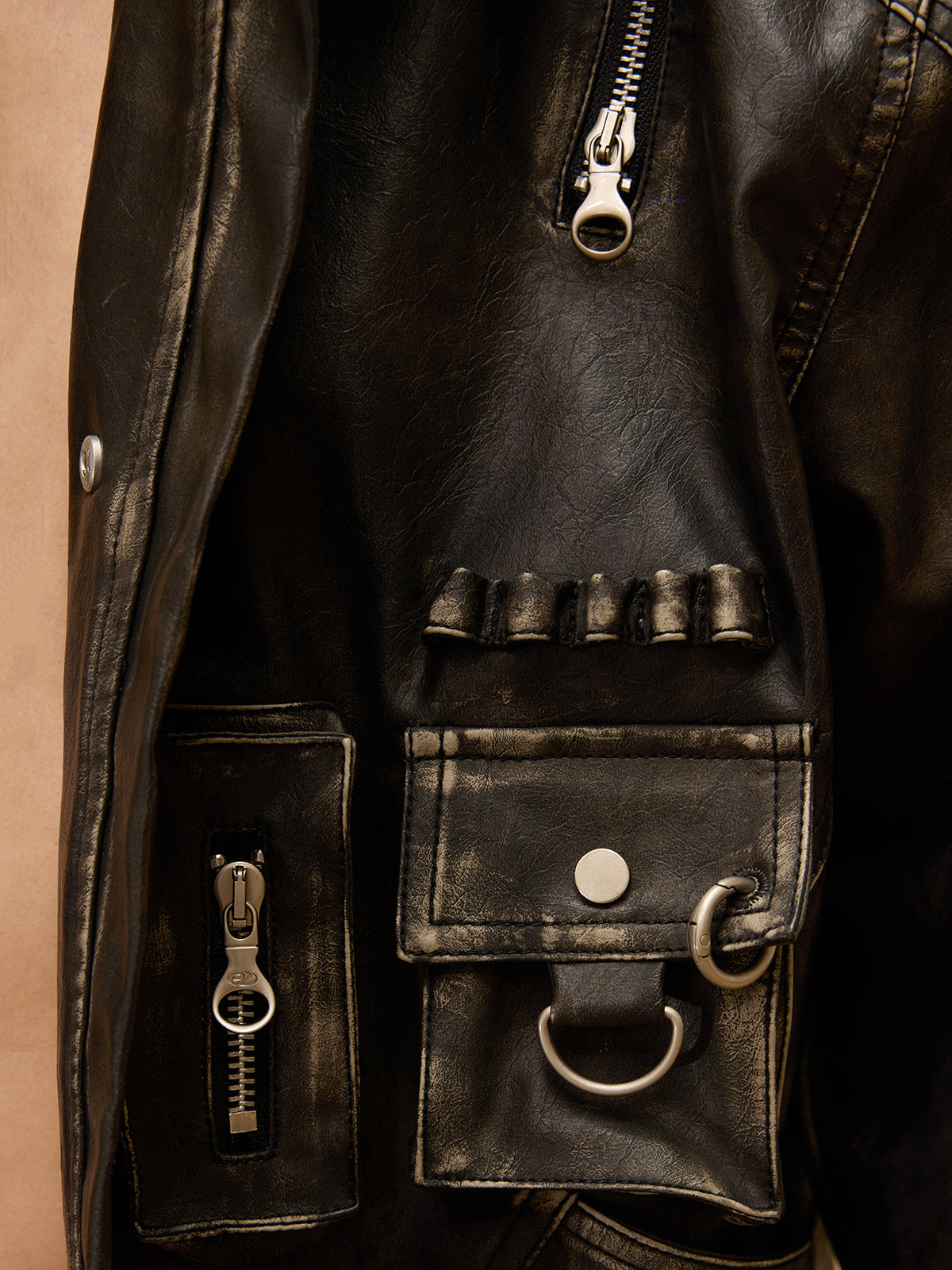 Personsoul Vintage Brush Leather Jacket-IYAMIUIO