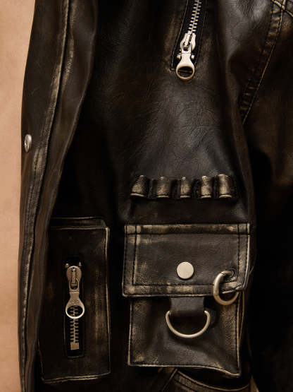 Personsoul Vintage Brush Leather Jacket-IYAMIUIO