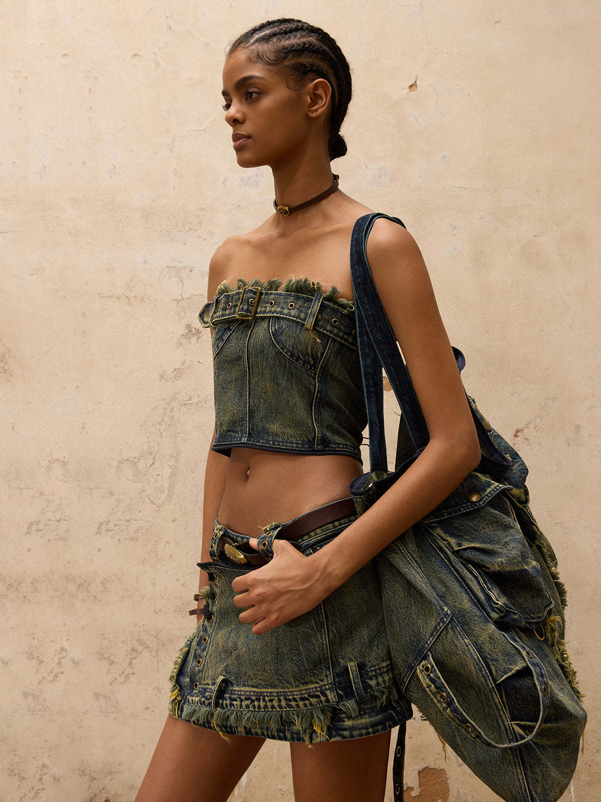 Personsoul Three-Stage Maxi Denim Skirt-IYAMIUIO