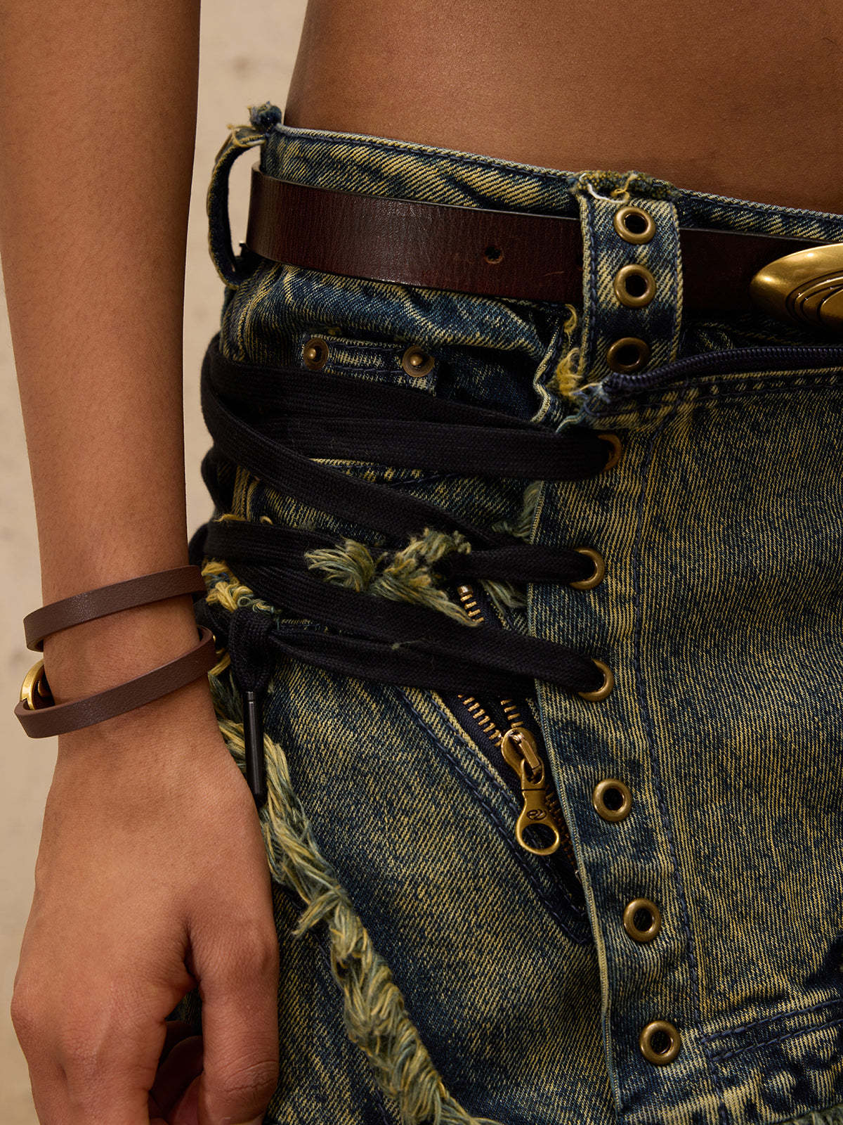 Personsoul Three-Stage Maxi Denim Skirt-IYAMIUIO