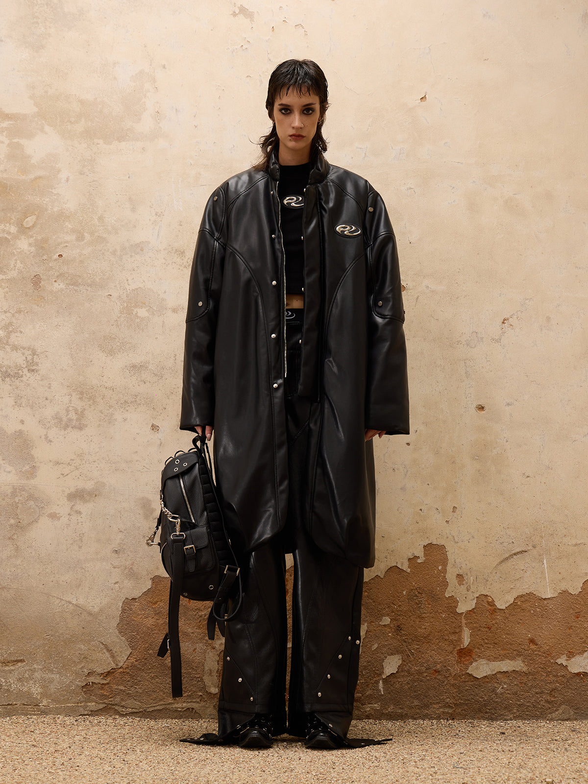 Personsoul Mid Faux-Leather Overcoatse-IYAMIUIO