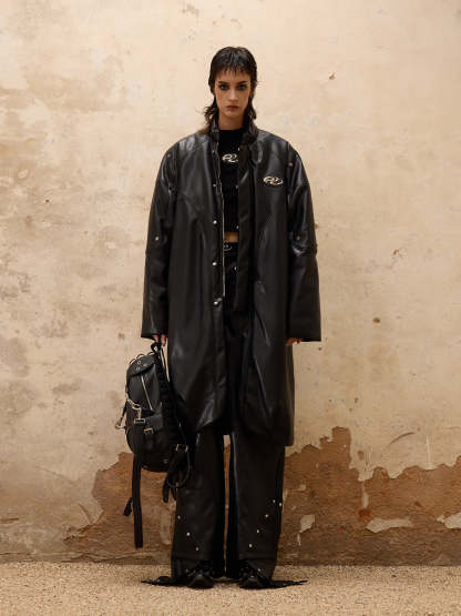 Personsoul Mid Faux-Leather Overcoatse-IYAMIUIO