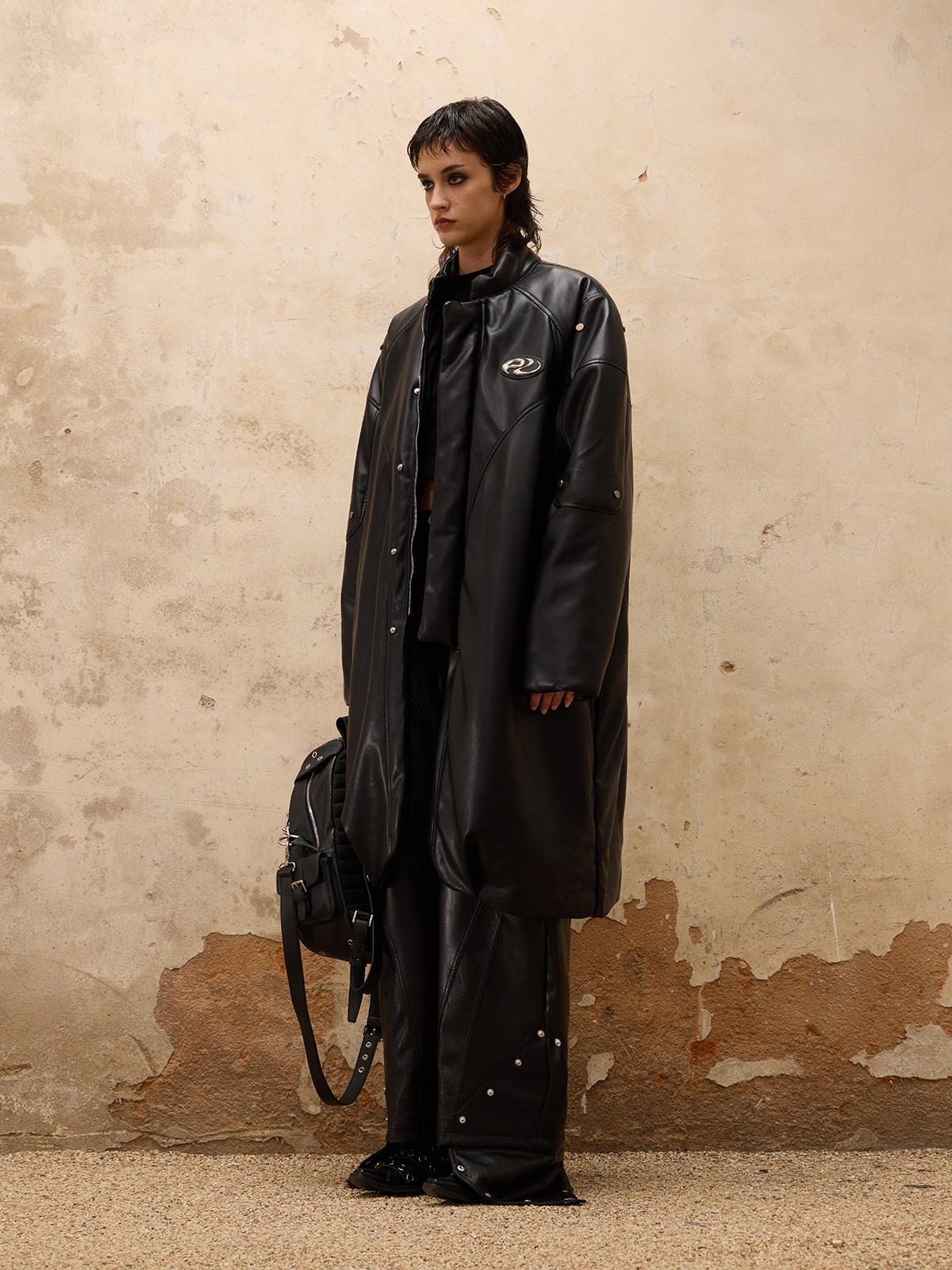 Personsoul Mid Faux-Leather Overcoatse-IYAMIUIO
