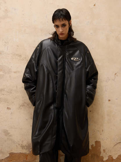 Personsoul Mid Faux-Leather Overcoatse-IYAMIUIO